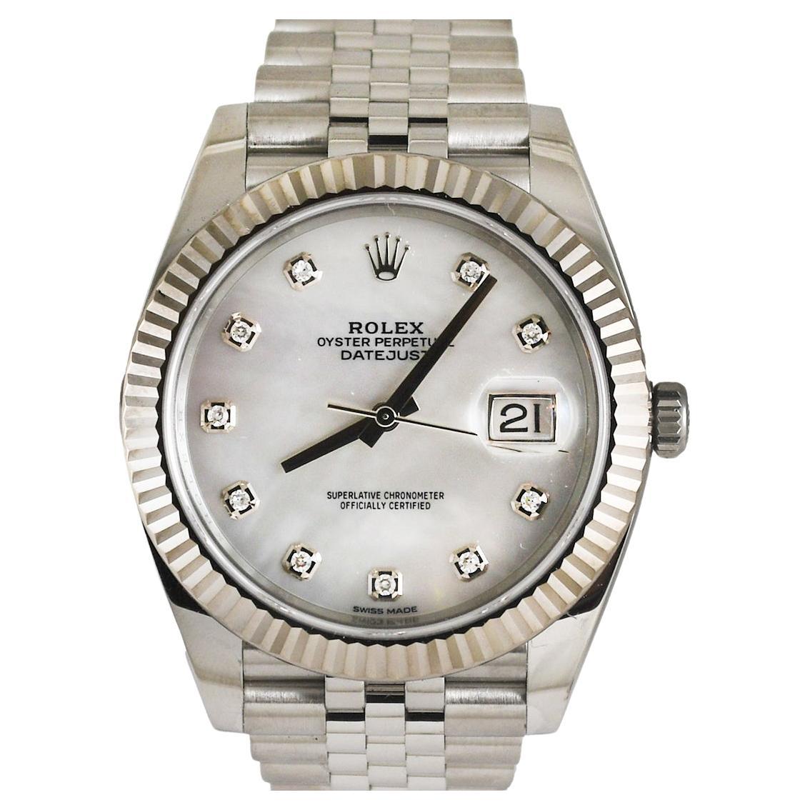 Men's Rolex Datejust Stainless Steel Mother of Pearl & Diamond Dial (41mm)