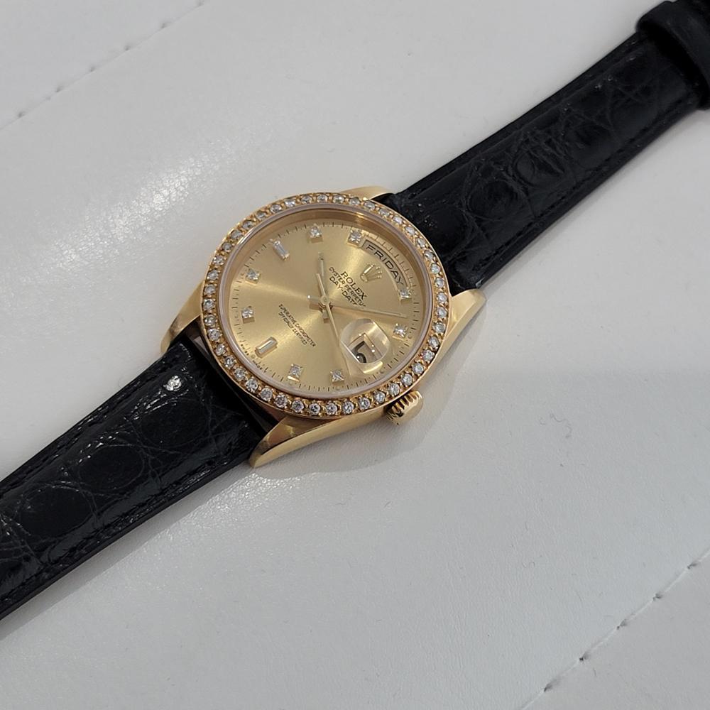 Mens Rolex Day Date President 18238 18k Gold Diamond Automatic 1990s RA342 In Excellent Condition In Beverly Hills, CA