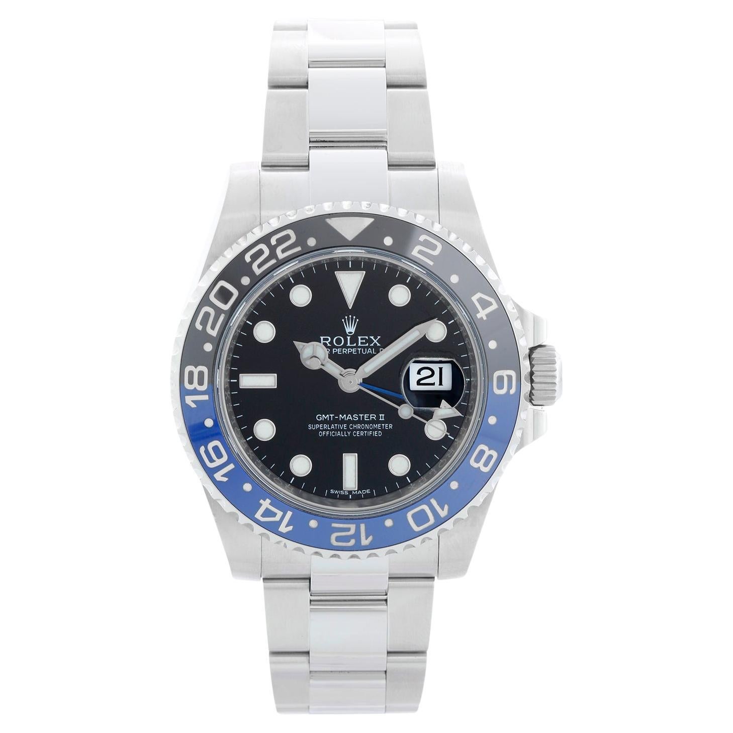 Reloj Rolex GMT - Master II de acero inoxidable para hombre Bisel negro/azul 116710 (11671