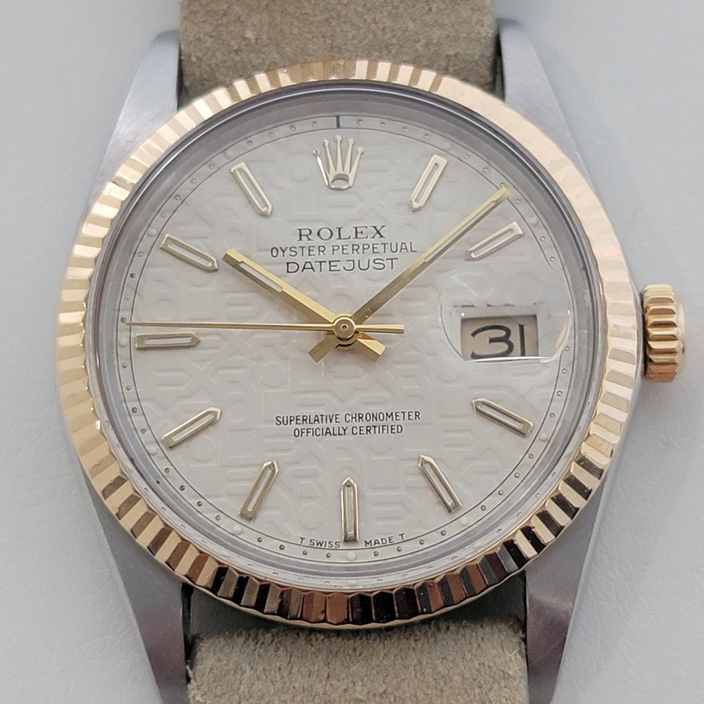 Iconic classic, Men's 18k gold and stainless steel Rolex Oyster Perpetual Datejust Ref.16013 automatic computer dial, c.1987, in excellent working condition. Verified authentic by a master watchmaker. Gorgeous Rolex signed computer dial, applied