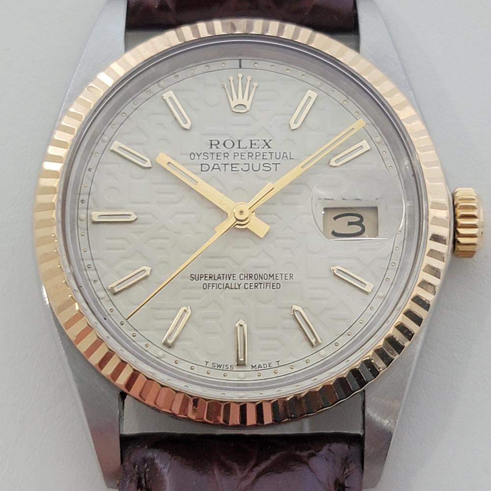 Timeless icon, Men's 18k gold and stainless steel Rolex Oyster Perpetual Datejust Ref.16013 automatic with computer dial, c.1987, in excellent working condition. Verified authentic by a master watchmaker. Gorgeous Rolex signed computer dial, applied