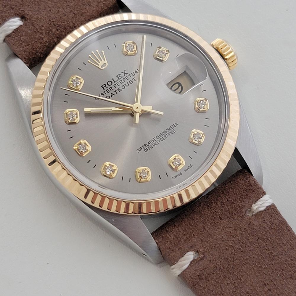 Mens Rolex Oyster 16013 Datejust 36mm 18k SS Date Diamond Automatic 1980s RA522 In Excellent Condition In Beverly Hills, CA