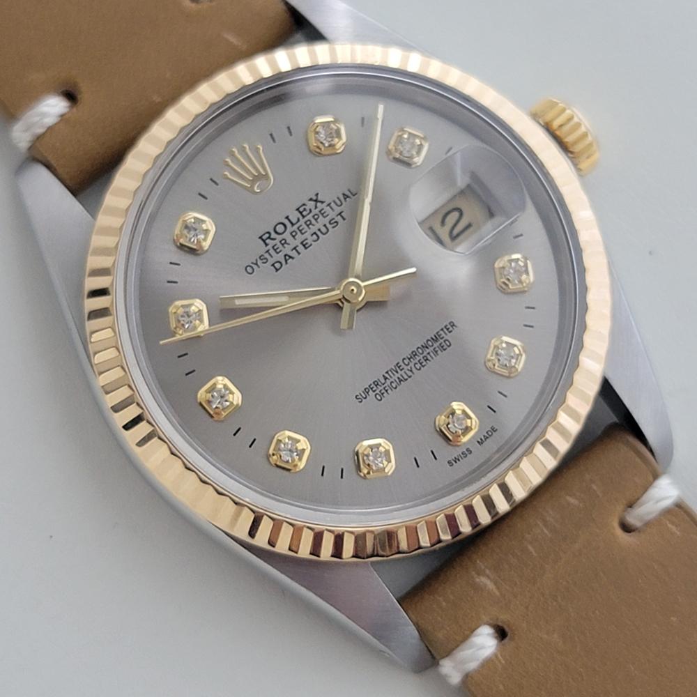 Mens Rolex Oyster 16013 Datejust 36mm 18k SS  Diamond Automatic 1980s RA522B In Excellent Condition In Beverly Hills, CA