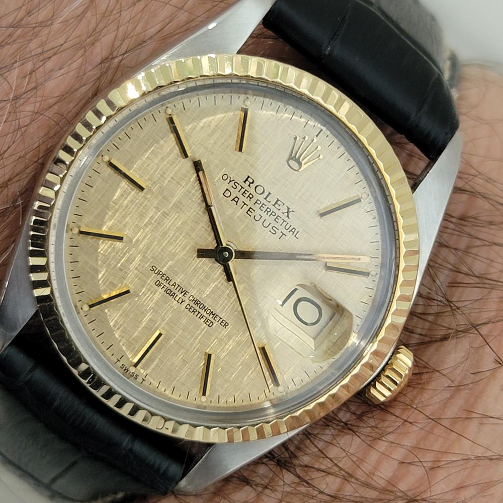 Mens Rolex Oyster 16013 Datejust 36mm 18k SS Linen Dial Automatic 1970s RA526 For Sale 9