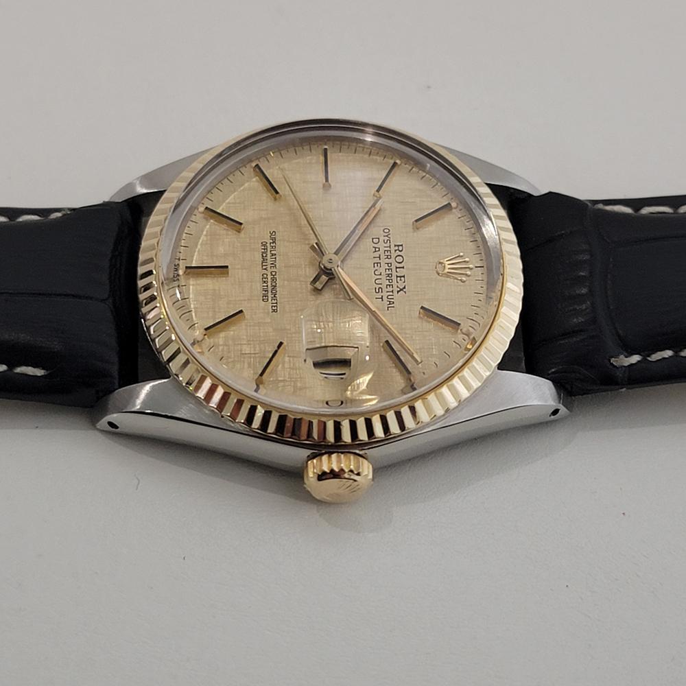 Men's Mens Rolex Oyster 16013 Datejust 36mm 18k SS Linen Dial Automatic 1970s RA526 For Sale