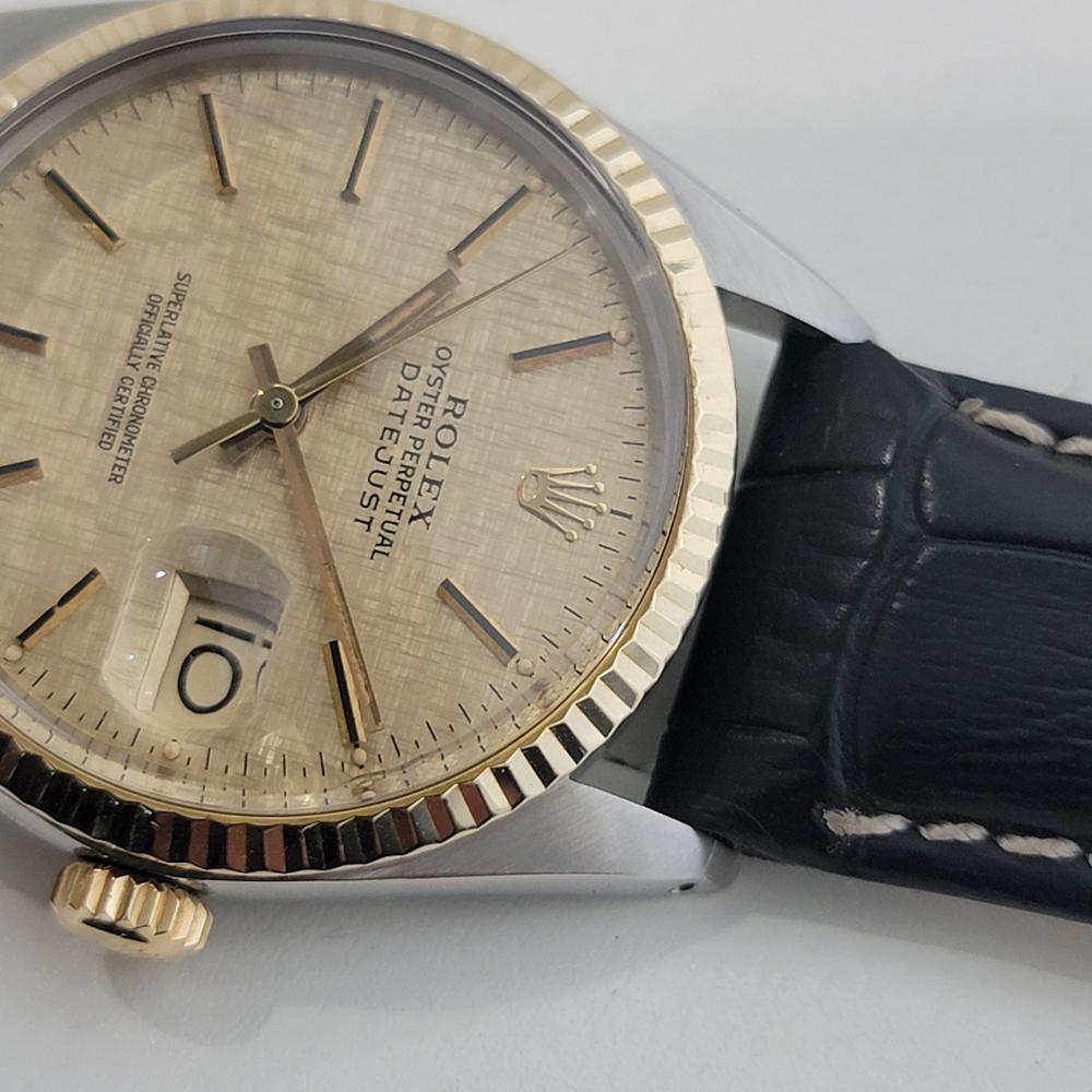 Mens Rolex Oyster 16013 Datejust 36mm 18k SS Linen Dial Automatic 1970s RA526 For Sale 1