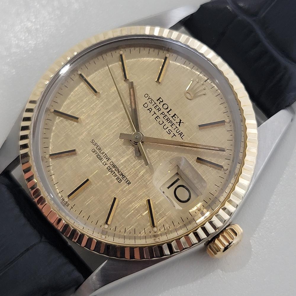 Mens Rolex Oyster 16013 Datejust 36mm 18k SS Linen Dial Automatic 1970s RA526 For Sale 3