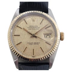 Mens Rolex Oyster 16013 Datejust 36mm 18k SS Linen Dial Automatic 1970s RA526