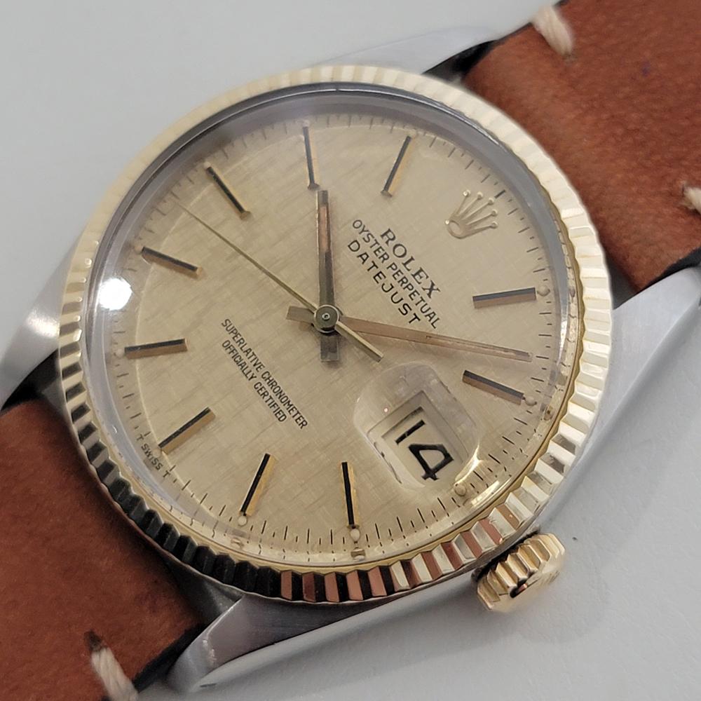 Men's Mens Rolex Oyster 16013 Datejust 36mm 18k SS Linen Dial Automatic 1970s RA526B For Sale