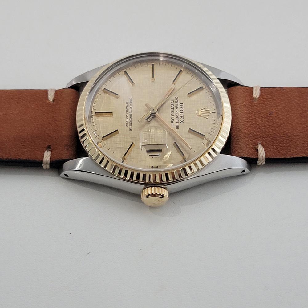 Mens Rolex Oyster 16013 Datejust 36mm 18k SS Linen Dial Automatic 1970s RA526B For Sale 1