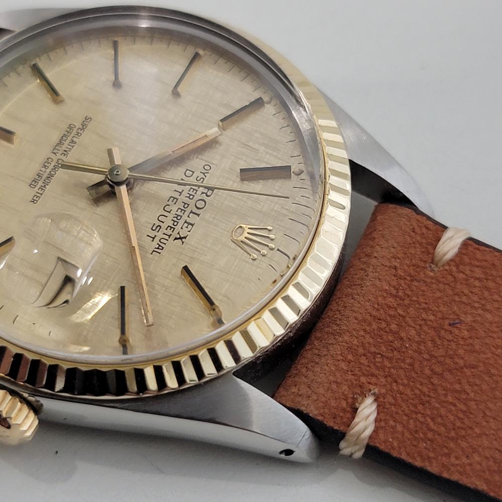 Mens Rolex Oyster 16013 Datejust 36mm 18k SS Linen Dial Automatic 1970s RA526B For Sale 2