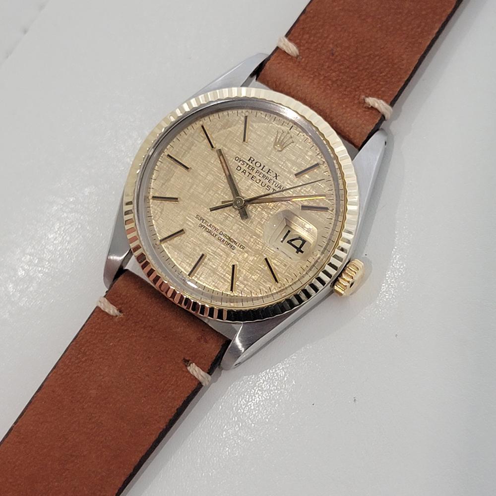 Mens Rolex Oyster 16013 Datejust 36mm 18k SS Linen Dial Automatic 1970s RA526B For Sale 3