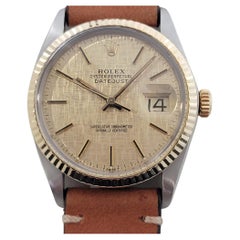Mens Rolex Oyster 16013 Datejust 36mm 18k SS Lino Dial Automático 1970s RA526B