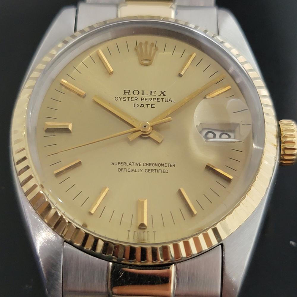 Mens Rolex Oyster Date 1500 14k Gold ss Automatic 1960s w Pouch RA166 In Excellent Condition In Beverly Hills, CA