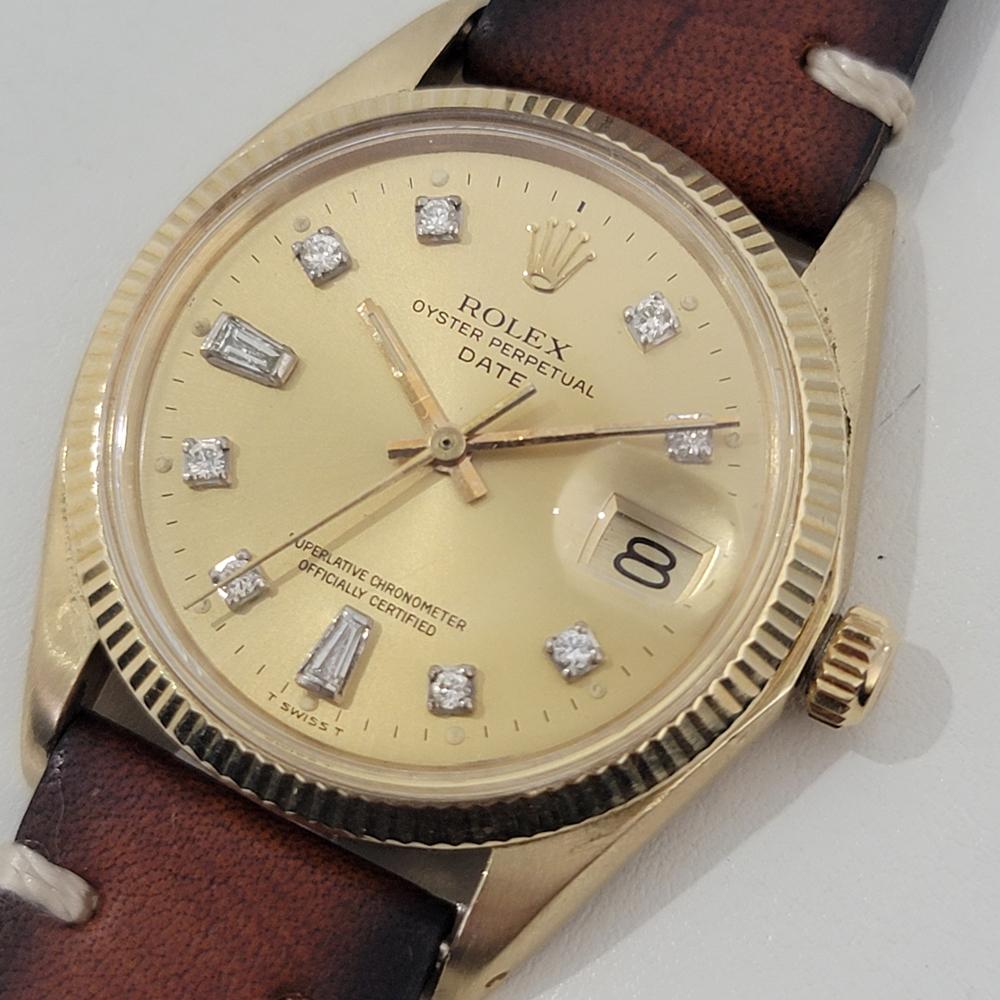 Men's Mens Rolex Oyster Date 1503 34mm 14k Gold Automatic Diamond dial 1970s NA112 For Sale
