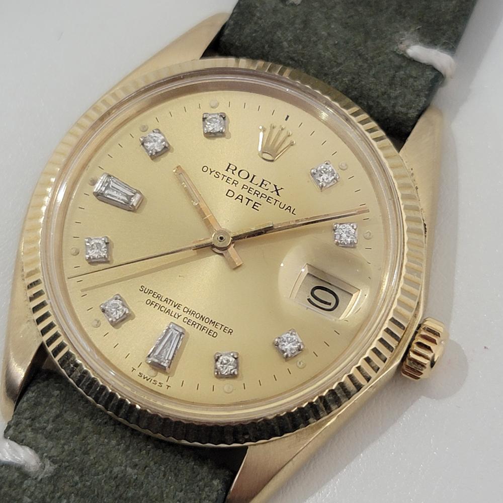 Men's Mens Rolex Oyster Date 1503 34mm 14k Gold Automatic Diamond dial 1970s NA112 For Sale