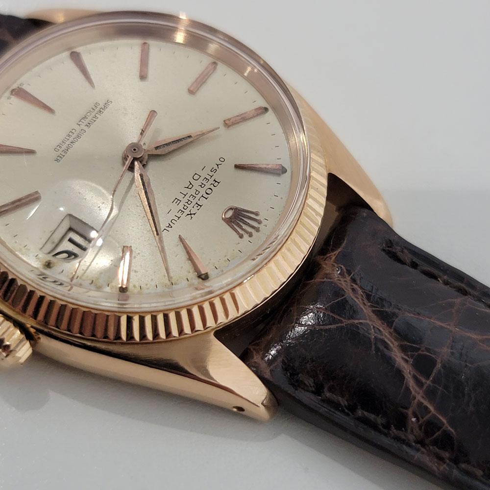 Mens Rolex Oyster Date 1503 18k Rose Gold Automatic 1960s Vintage RJC179B In Excellent Condition In Beverly Hills, CA