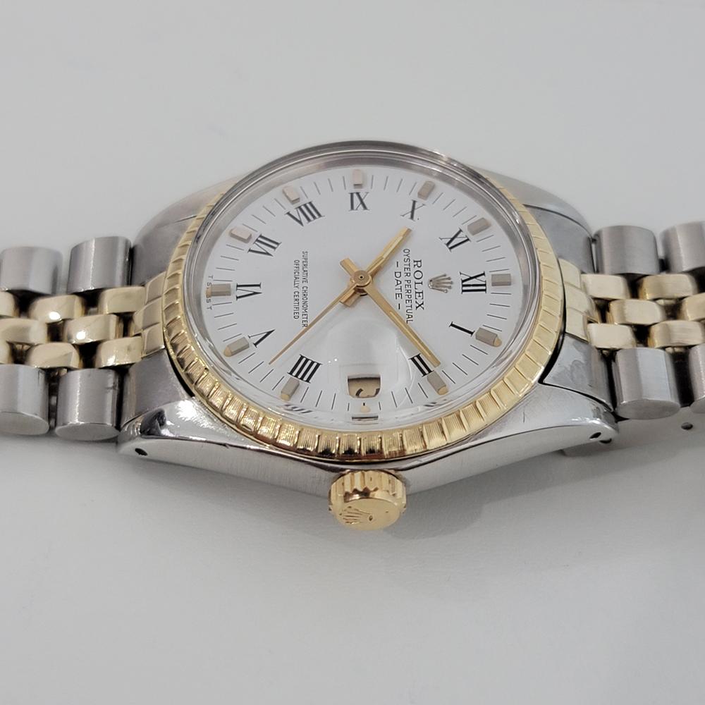 Mens Rolex Oyster Date 1505 18k Gold SS Automatic 1970s w Papers RJC168 In Excellent Condition In Beverly Hills, CA