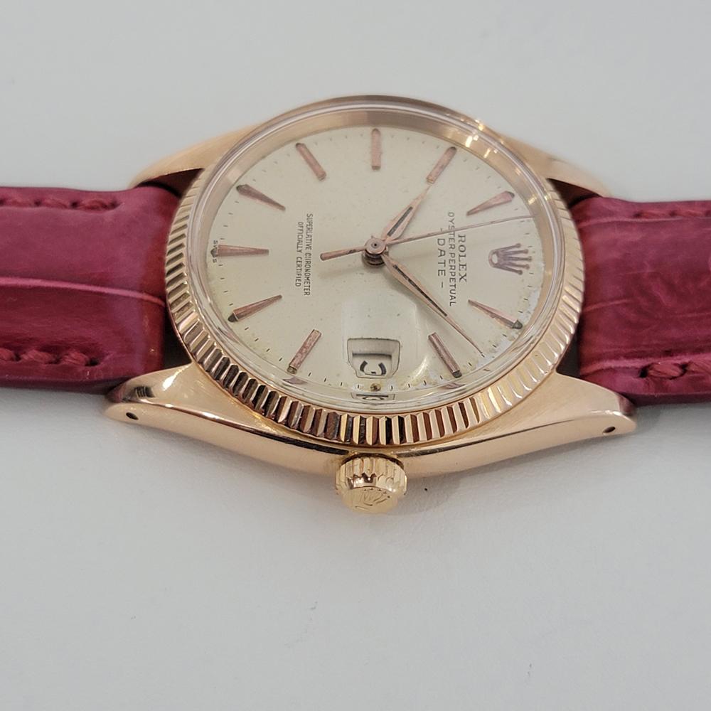 Mens Rolex Oyster Date 1960s Ref 1503 18k Rose Gold Automatic Swiss RJC179 In Excellent Condition In Beverly Hills, CA
