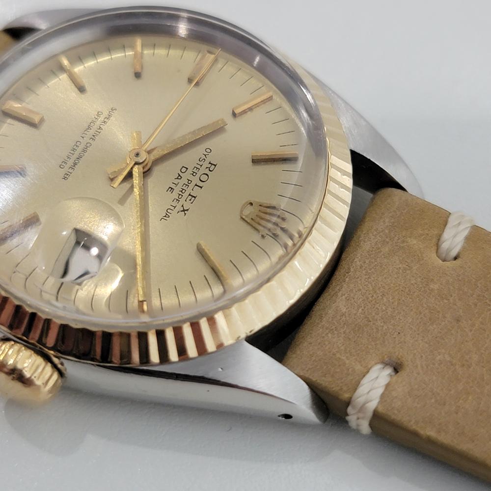 Mens Rolex Oyster Date Ref 1500 14k Gold ss Automatic 1960s w Pouch RA166T In Excellent Condition In Beverly Hills, CA