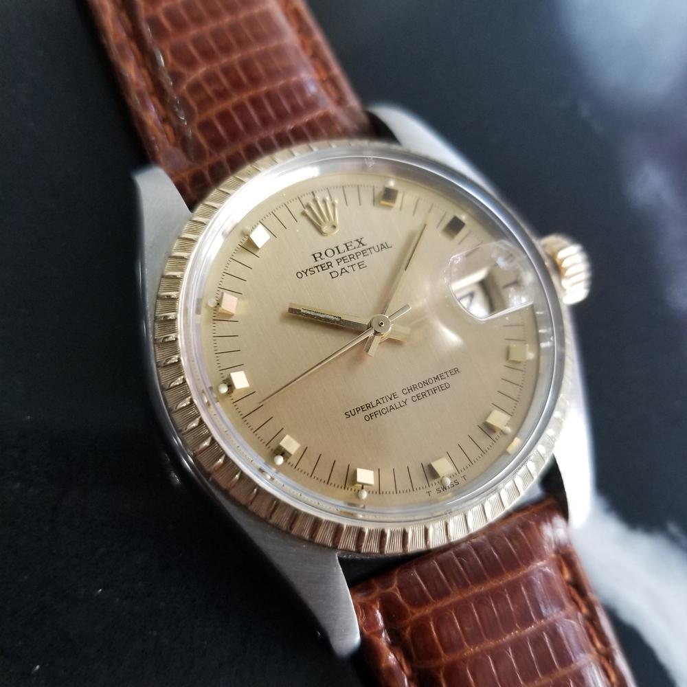 Mens Rolex Oyster Date Ref.1505 14k Gold & SS Automatic c.1970s RA105BRN In Excellent Condition In Beverly Hills, CA