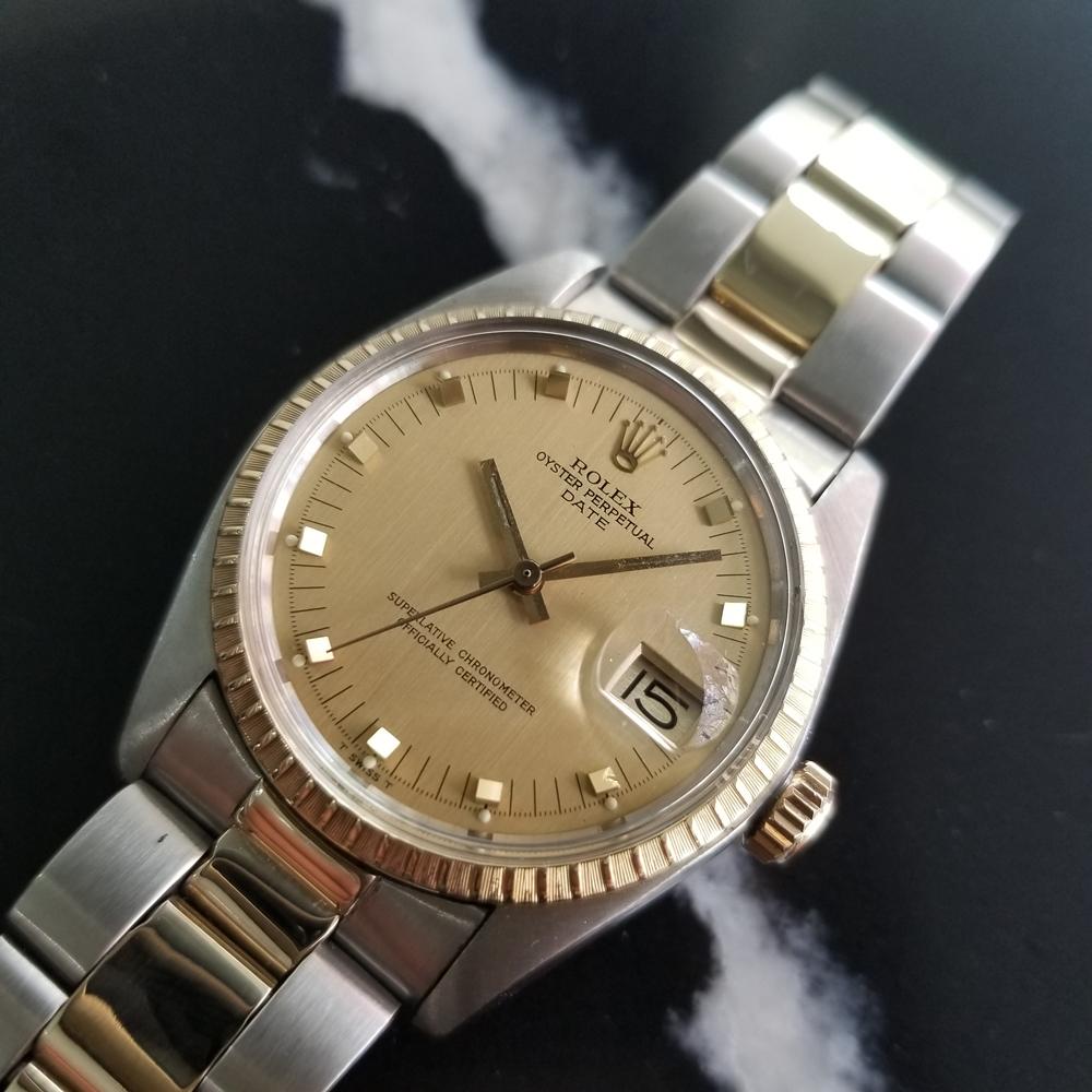 Mens Rolex Oyster Date Ref.1505 14k Gold & SS Automatic c.1970s Swiss RA105 In Excellent Condition In Beverly Hills, CA
