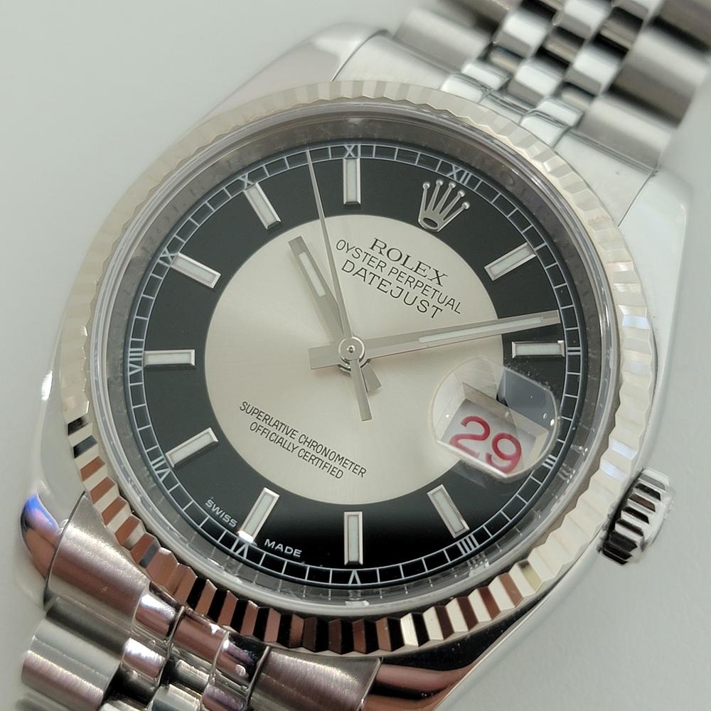 Iconic classic, Men's 18k gold and stainless steel Rolex Oyster Perpetual Datejust Ref.116234 automatic, c.2008, all original, with original Rolex pouch. Verified authentic by a master watchmaker. Gorgeous original Rolex signed tuxedo dial, applied