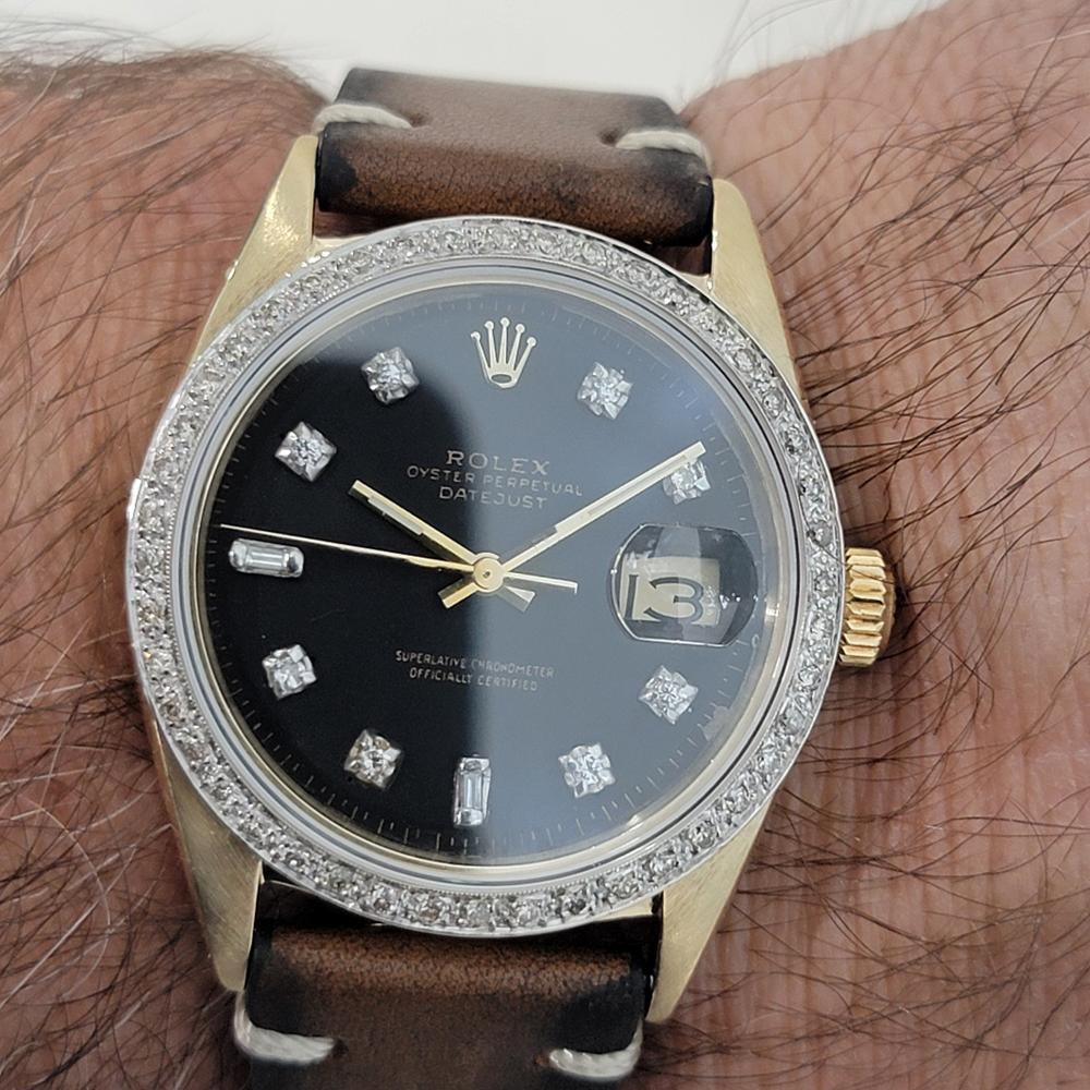 Mens Rolex Oyster Datejust 1601 14k Gold Automatic Diamond Bezel 1960s RA412 For Sale 9