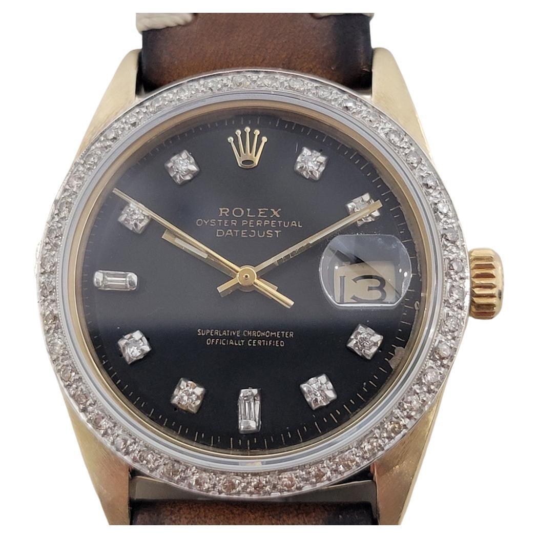 Mens Rolex Oyster Datejust 1601 14k Gold Automatic Diamond Bezel 1960s RA412