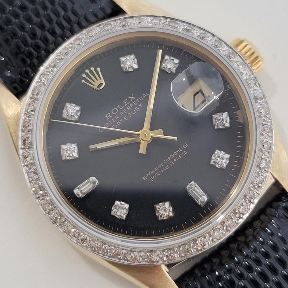 Mens Rolex Oyster Datejust 1601 14k Gold Diamond Dial Automatic 1960s RA412B In Excellent Condition For Sale In Beverly Hills, CA