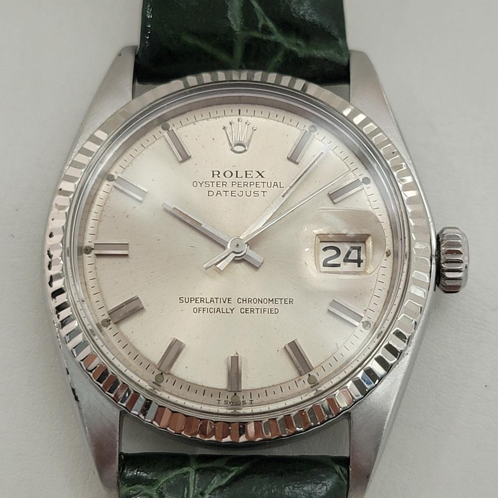 Clásico icónico e intemporal, Rolex Oyster Datejust de hombre de oro blanco de 18 quilates y acero inoxidable ref.1601 automático, c.1973, en excelente estado de funcionamiento. Verificado auténtico por un maestro relojero. Preciosa esfera plateada