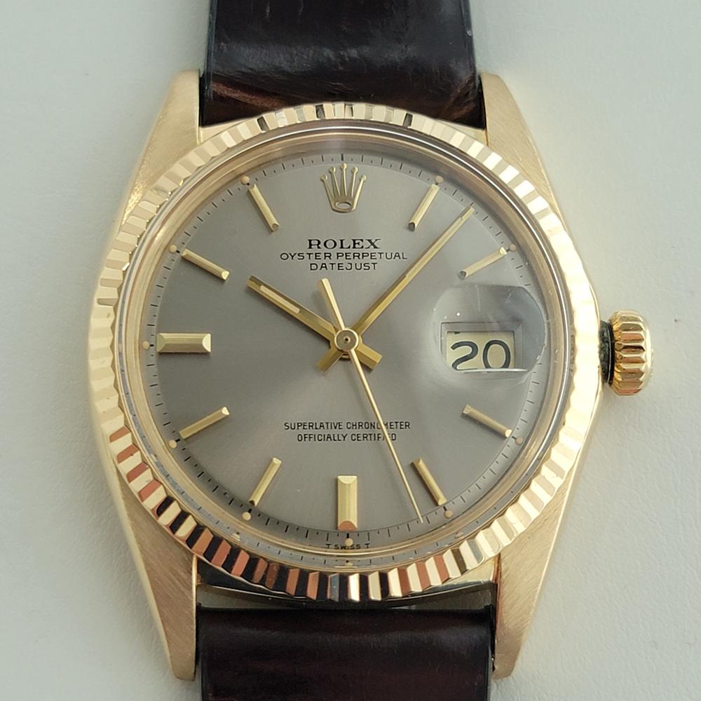 Lussuoso classico iconico, Rolex Oyster Datejust da uomo in oro massiccio 18k ref.1601 automatico, c.1972, in eccellenti condizioni di funzionamento. Verificato autentico da un maestro orologiaio. Splendido e raro Rolex con quadrante in bronzo