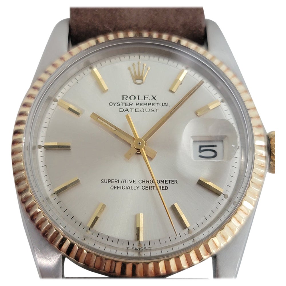 Zeitlose Ikone, Rolex Oyster Perpetual Datejust Ref.1601 Automatik, 18 Karat Gold und Edelstahl, um 1973. Von einem Uhrmachermeister für echt befunden. Wunderschönes, signiertes silbernes Rolex-Zifferblatt, aufgesetzte Indexe, vergoldete Minuten-