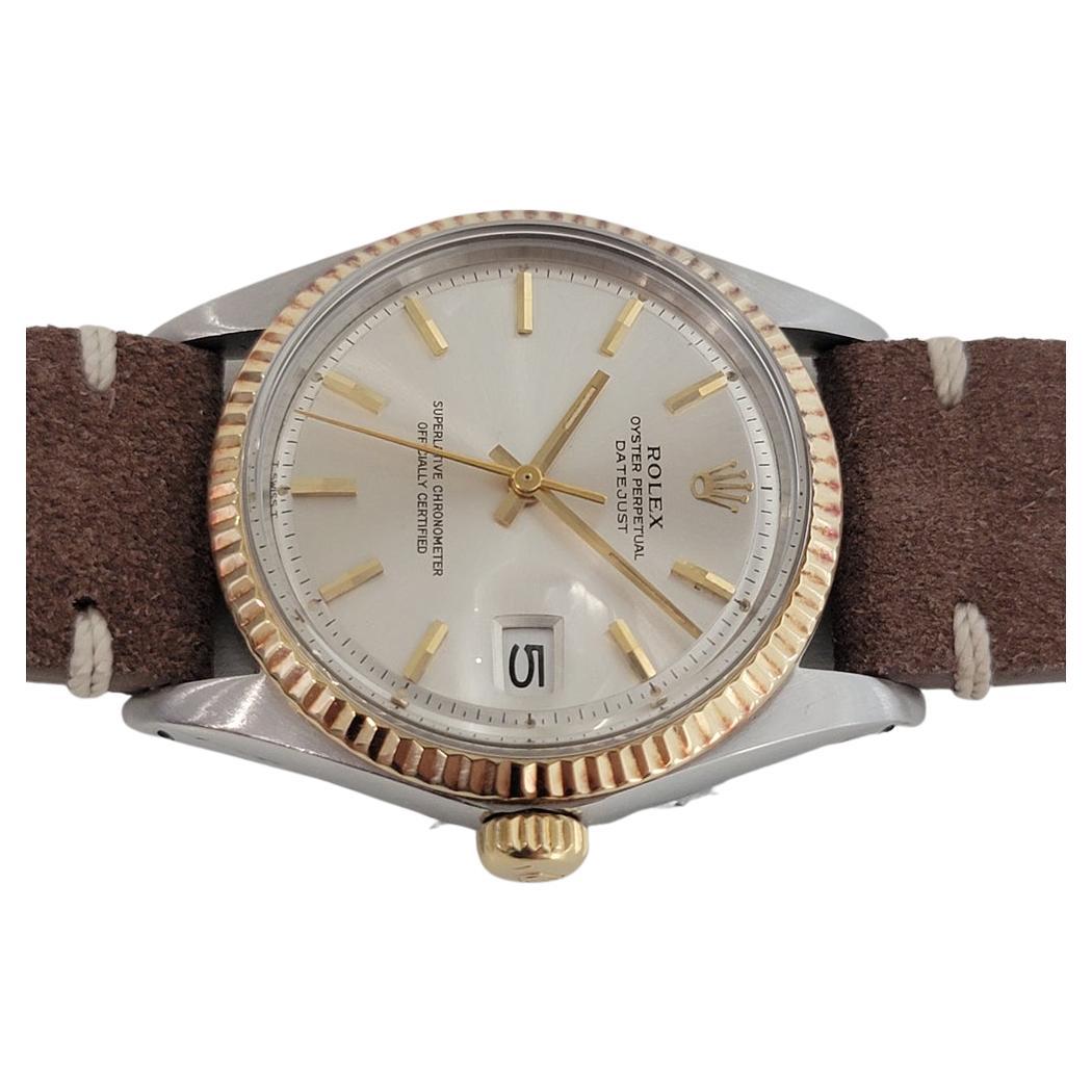 Timeless icon, Men's 18k gold and stainless steel Rolex Oyster Perpetual Datejust Ref.1601 automatic, c.1973. Verified authentic by a master watchmaker. Gorgeous Rolex signed silver dial, applied indice hour markers, gilt minute and hour hands,