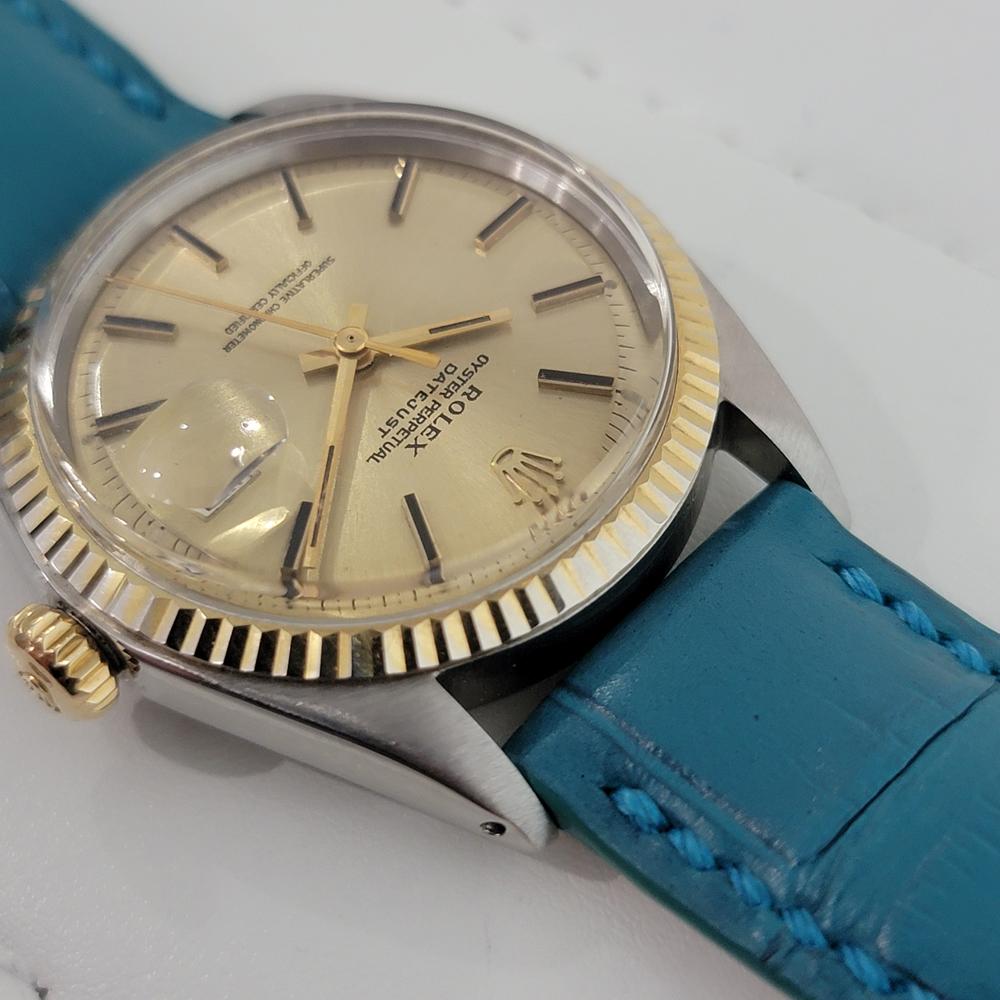 Mens Rolex Oyster Datejust 1601 18k SS Automatic 1970s Swiss Vintage RA170 In Excellent Condition For Sale In Beverly Hills, CA