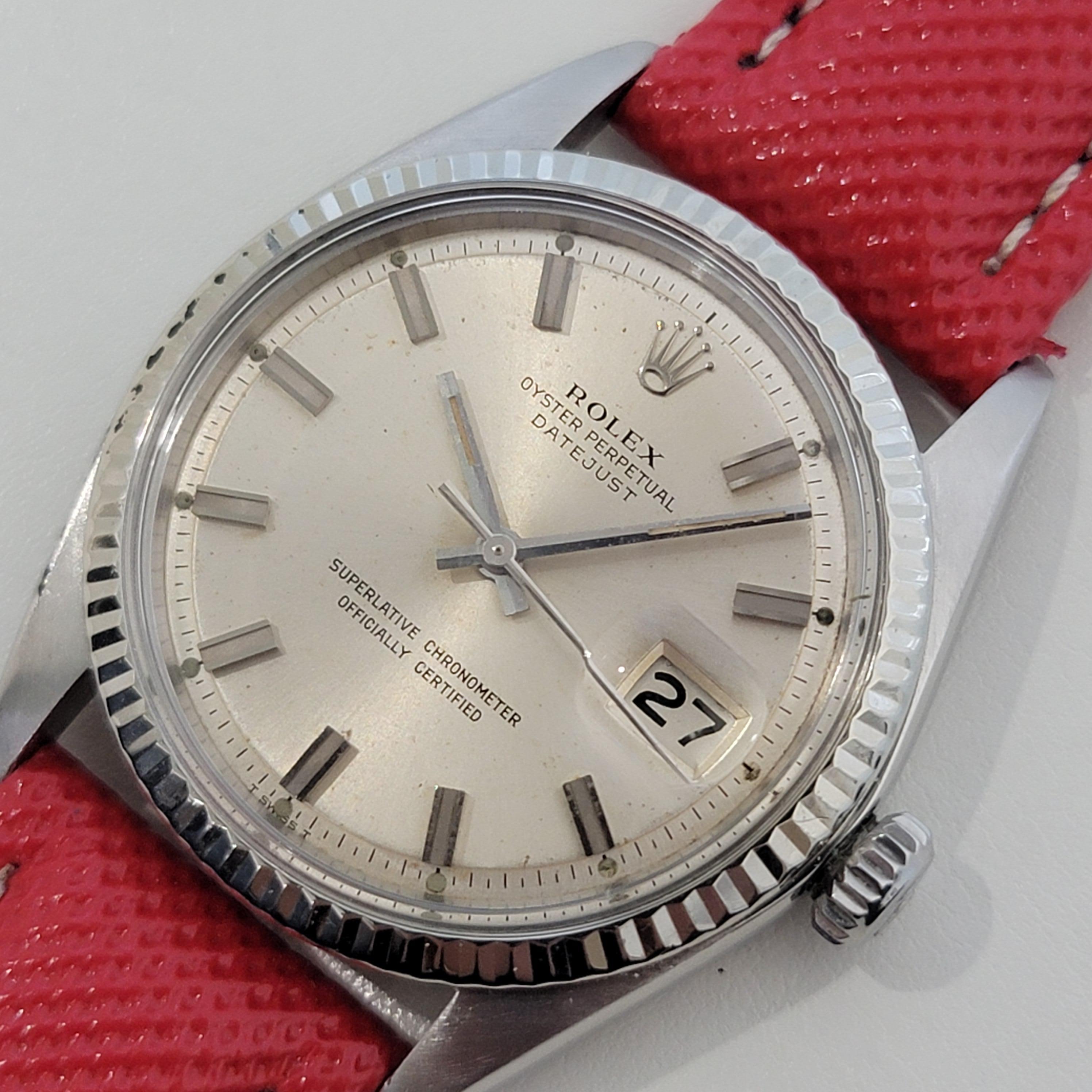 Icono clásico, Rolex Oyster Datejust de caballero de oro blanco de 18 quilates y acero inoxidable ref.1601 automático, c.1973, en excelente estado de funcionamiento. Verificado auténtico por un maestro relojero. Preciosa esfera plateada firmada por
