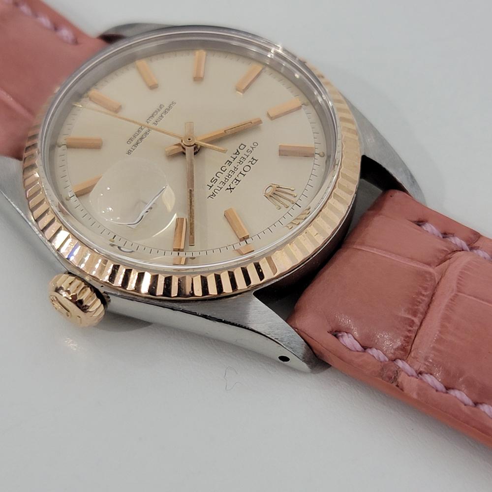 Mens Rolex Oyster Datejust 1601 1960s 18k Rose Gold SS Automatic RJC183 In Excellent Condition For Sale In Beverly Hills, CA