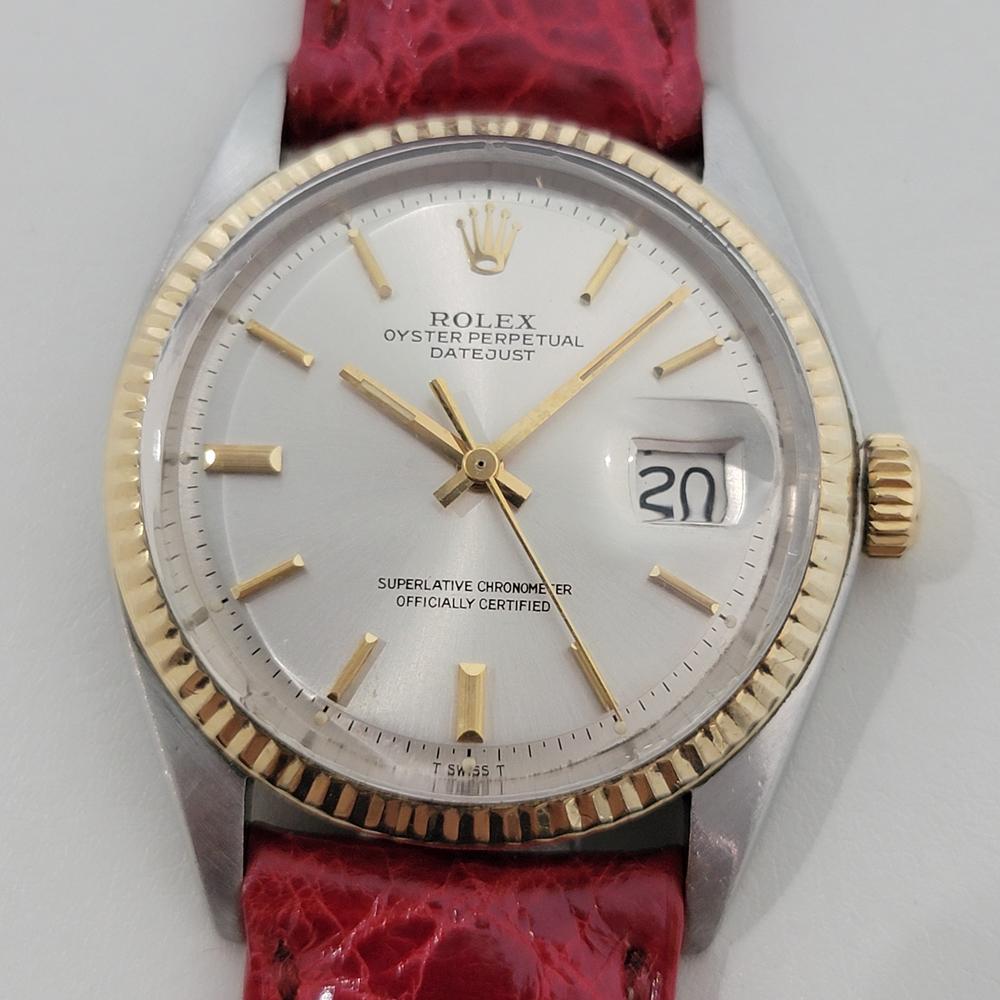 Zeitlose Ikone, Rolex Oyster ref.1601 Datejust Automatik Herrenuhr aus 18k Gelbgold und Edelstahl, um 1971, in ausgezeichnetem Zustand. Von einem Uhrmachermeister für echt befunden. Wunderschönes, signiertes silbernes Rolex-Zifferblatt, aufgesetzte