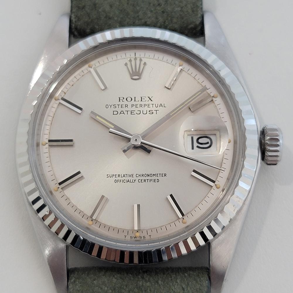 Clásico icónico, Rolex Oyster Datejust de hombre de oro blanco de 18 quilates y acero inoxidable ref.1601 automático, c.1976, en excelente estado de funcionamiento. Verificado auténtico por un maestro relojero. Preciosa esfera plateada firmada por