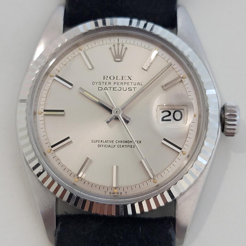 Clásico icónico, Rolex Oyster Datejust de hombre de oro blanco de 18 quilates y acero inoxidable ref.1601 automático, c.1976, en excelente estado de funcionamiento. Verificado auténtico por un maestro relojero. Preciosa esfera plateada firmada por