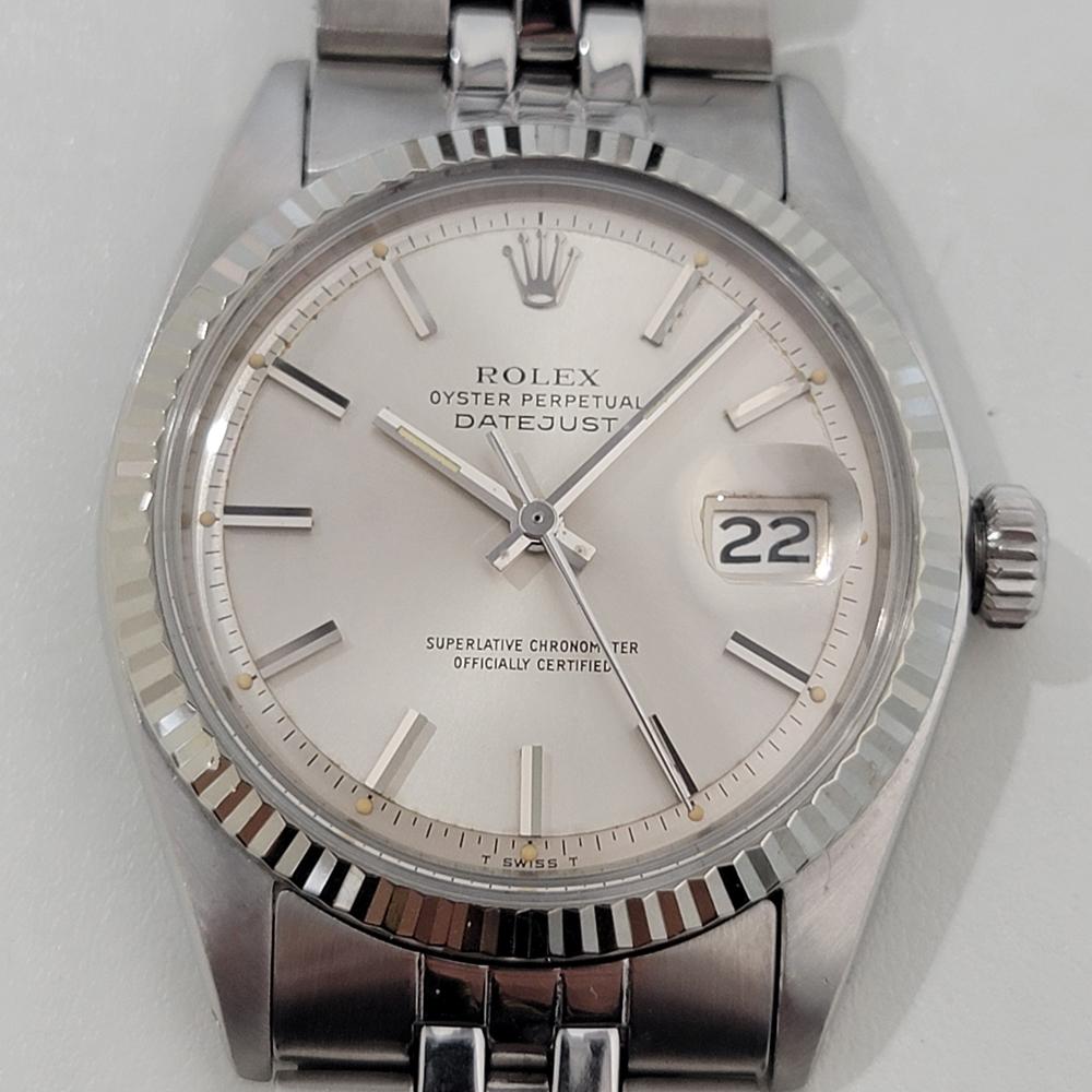 Icono intemporal, Rolex Oyster Datejust de hombre, de oro blanco de 18 quilates y acero inoxidable, ref.1601 automático, c.1976, en excelente estado de funcionamiento. Verificado auténtico por un maestro relojero. Preciosa esfera plateada firmada