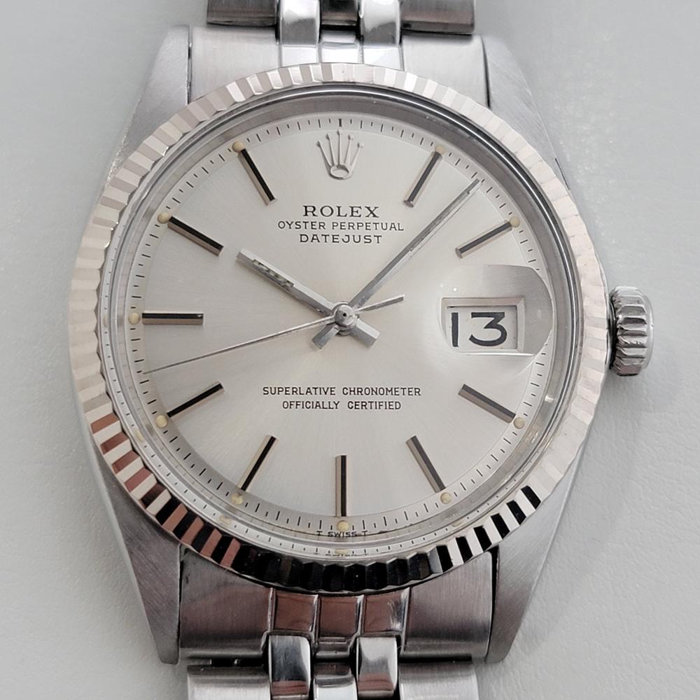Ikonischer Klassiker, Rolex Oyster Datejust ref.1601 Automatik, 18 Karat Weißgold und Edelstahl, ca. 1970, alles original. Von einem Uhrmachermeister für echt befunden. Wunderschönes, unrestauriertes, signiertes silbernes Rolex-Zifferblatt,