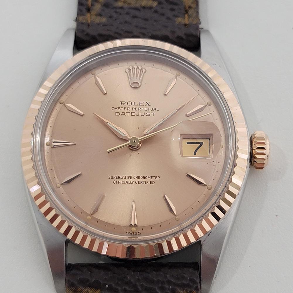 Clásico icónico, Rolex Oyster Perpetual Datejust Ref. 1601 automático de oro rosa de 18 quilates y acero inoxidable. 1601 automático, c.1963, en excelente estado de funcionamiento. Verificado auténtico por un maestro relojero. Preciosa esfera de oro
