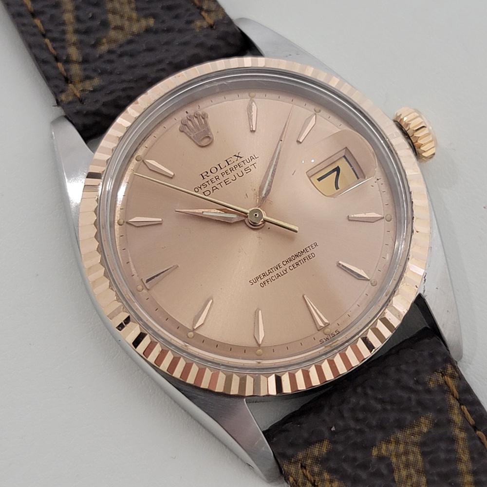 Mens Rolex Oyster Datejust 1601 36mm 18k Rose Gold SS Automatic 1960s NA126 en Excelente Estado en Beverly Hills, CA