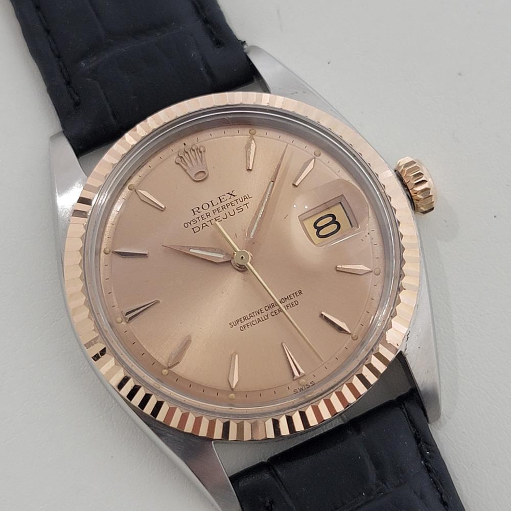 Mens Rolex Oyster Datejust 1601 36mm 18k Rose Gold SS Automatic 1960s NA126B In Excellent Condition In Beverly Hills, CA