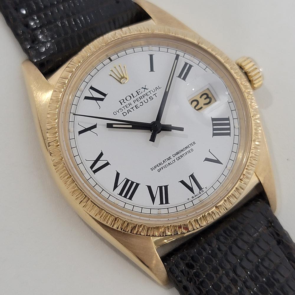 Mens Rolex Oyster Datejust Ref 1607 36mm 18k Solid Gold Automatic 1960s RA427 In Excellent Condition In Beverly Hills, CA