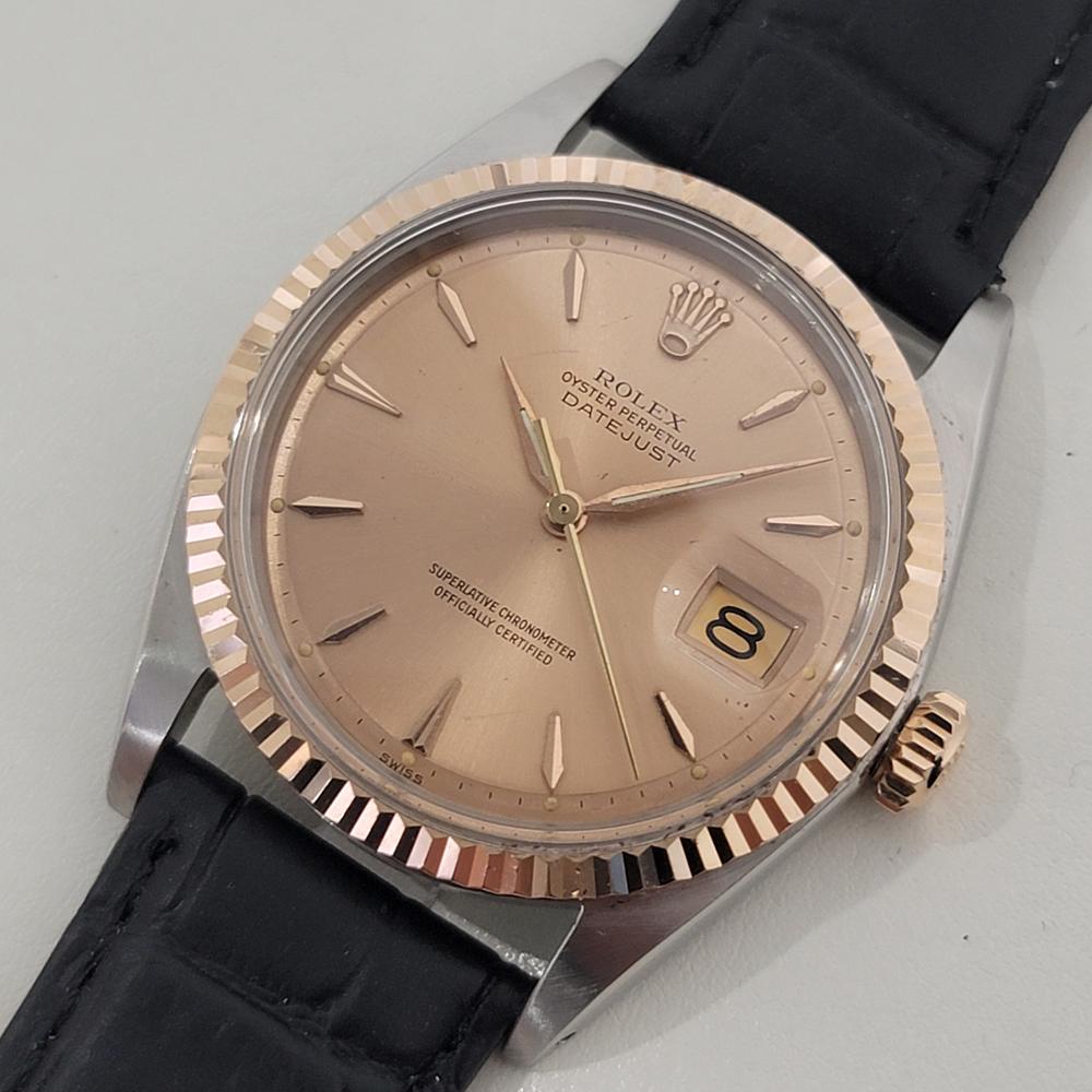 Men's Mens Rolex Oyster Datejust 1601 36mm 18k Rose Gold SS Automatic 1960s NA126B