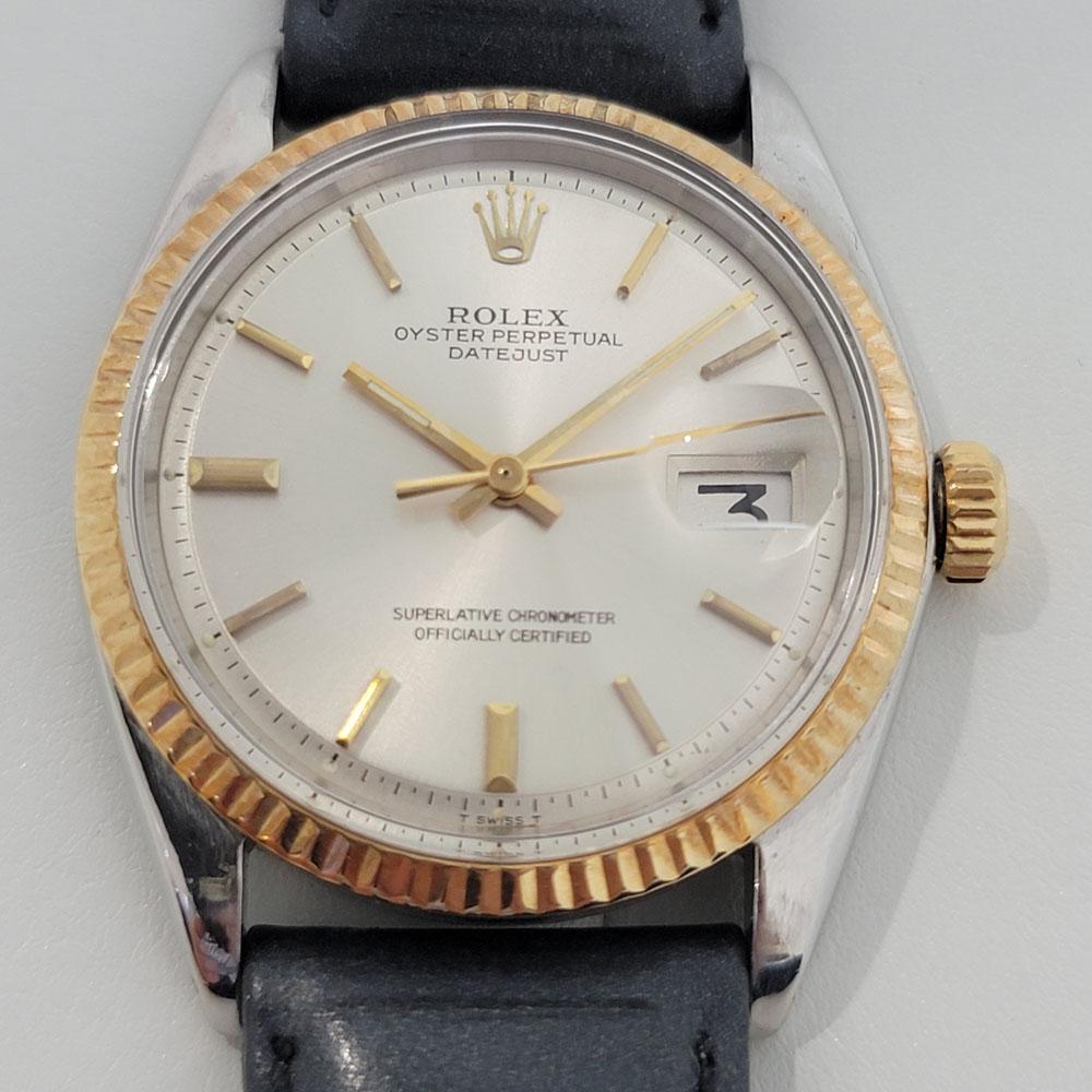 Iconic classic, Men's 18k gold and stainless steel Rolex Oyster Perpetual Datejust Ref.1601 automatic, c.1971. Verified authentic by a master watchmaker. Gorgeous Rolex signed champagne dial, applied indice hour markers, gilt minute and hour hands,