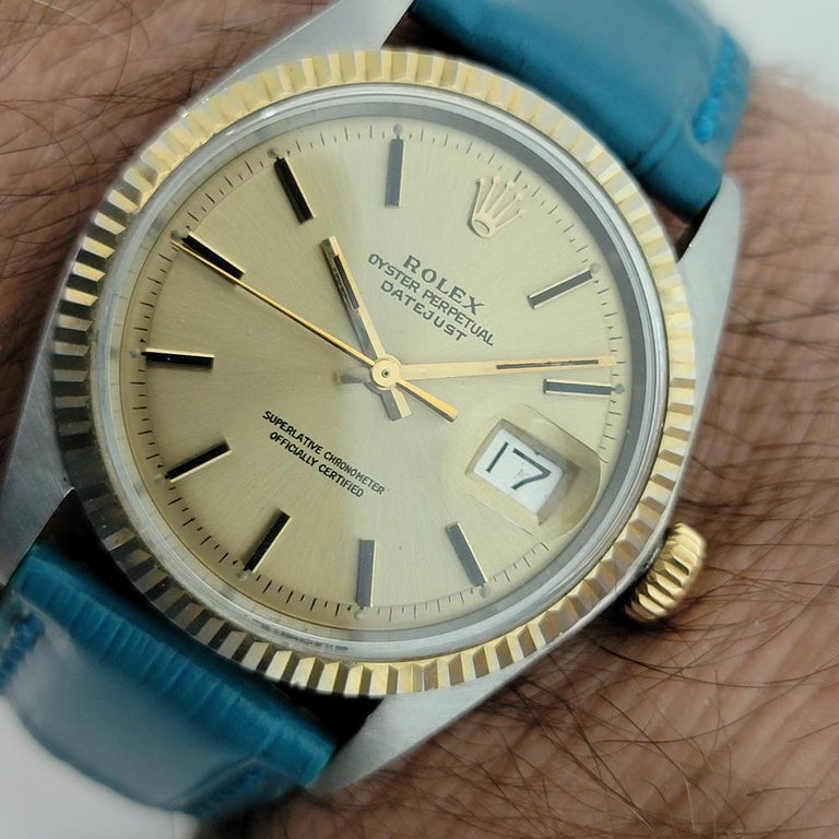 Mens Rolex Oyster Datejust 1601 18k SS Automatic 1970s Vintage Swiss RA170 For Sale 9