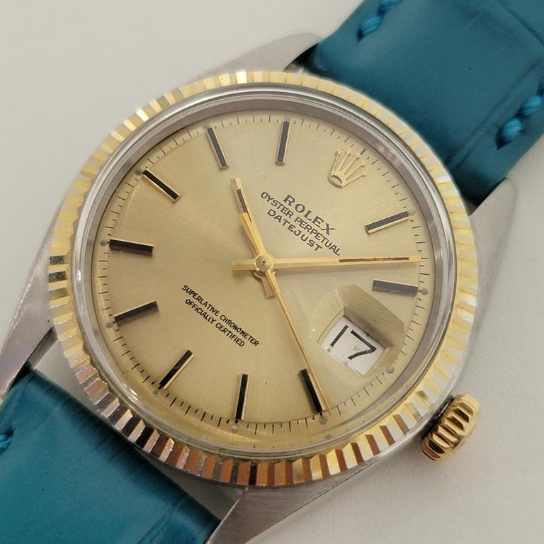 Men's Mens Rolex Oyster Datejust 1601 18k SS Automatic 1970s Vintage Swiss RA170 For Sale